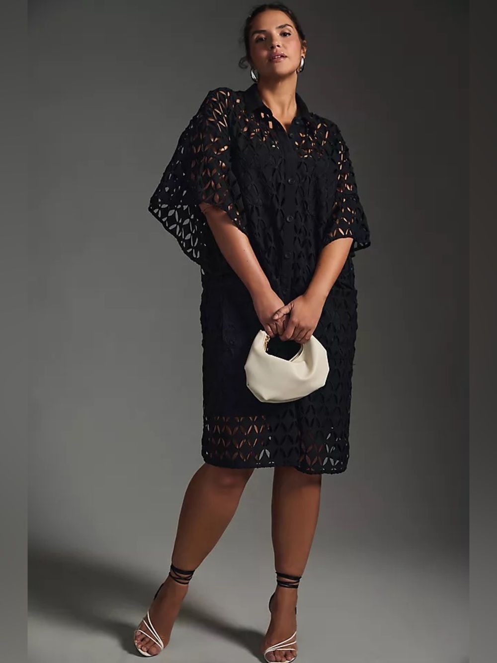 Eva Franco Black Laser-Cut Overlay Cardigan